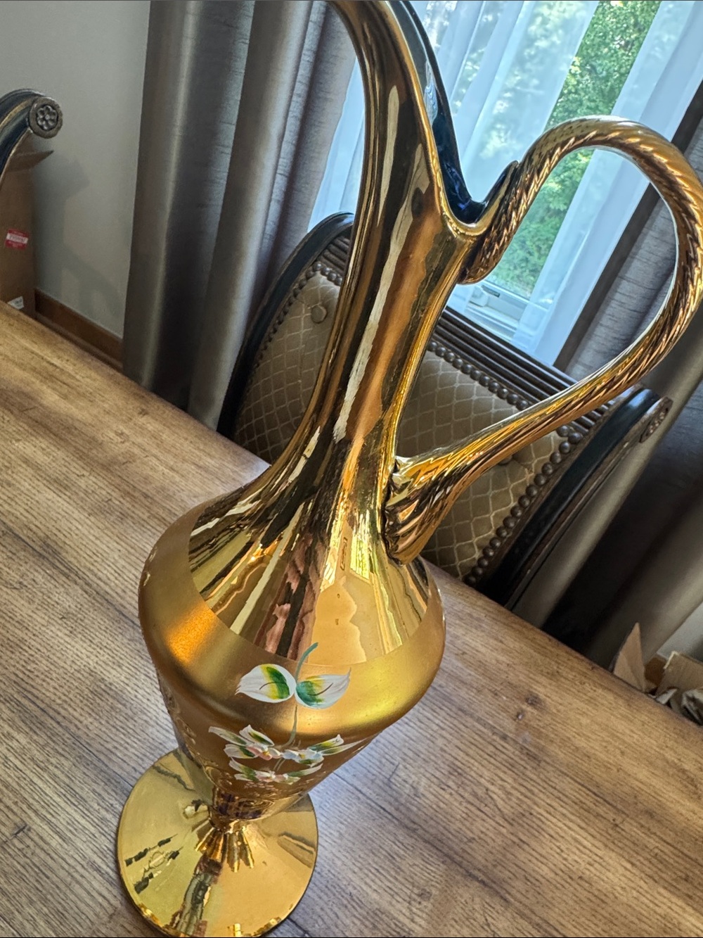 MURANO Venice Italy Blue Glass Decanter Set 7 | 6 Wine Glasses 24kt Gold Leaf - Picture 5 of 10